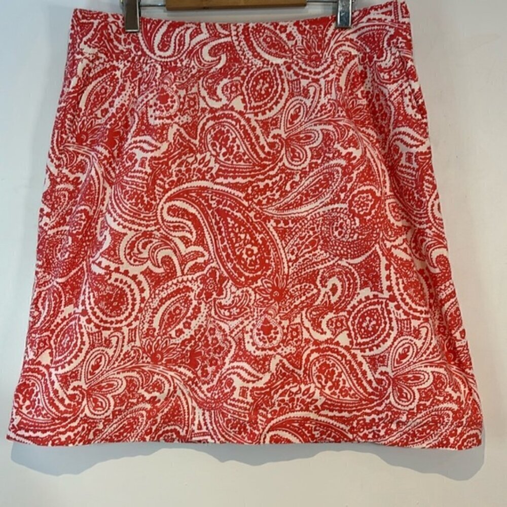 Land’s end cotton paisley print A-line skirt in coral/white size 12